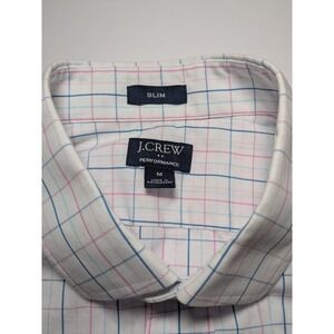 J Crew Factory Shirt Mens Medium White‎ Blue Red Plaid Performance Slim